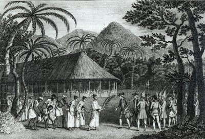 Captain Samuel Wallis being received by Queen Oberea on the Island of Tahiti, from 